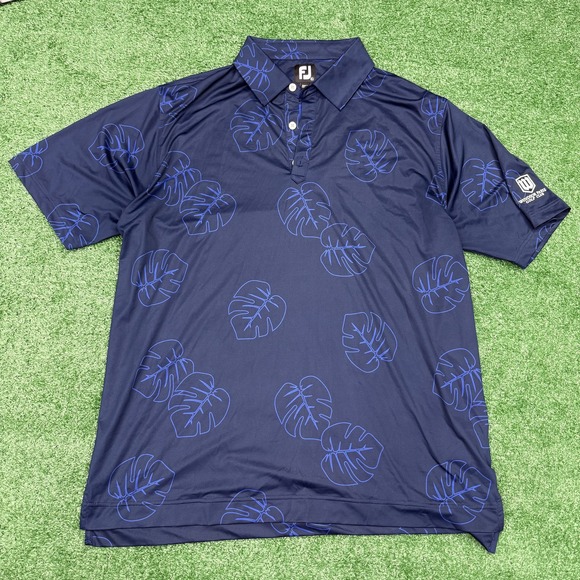 FootJoy Polo Shirt Mens Extra Large Blue Leaf Print Floral Aop - Picture 1 of 9